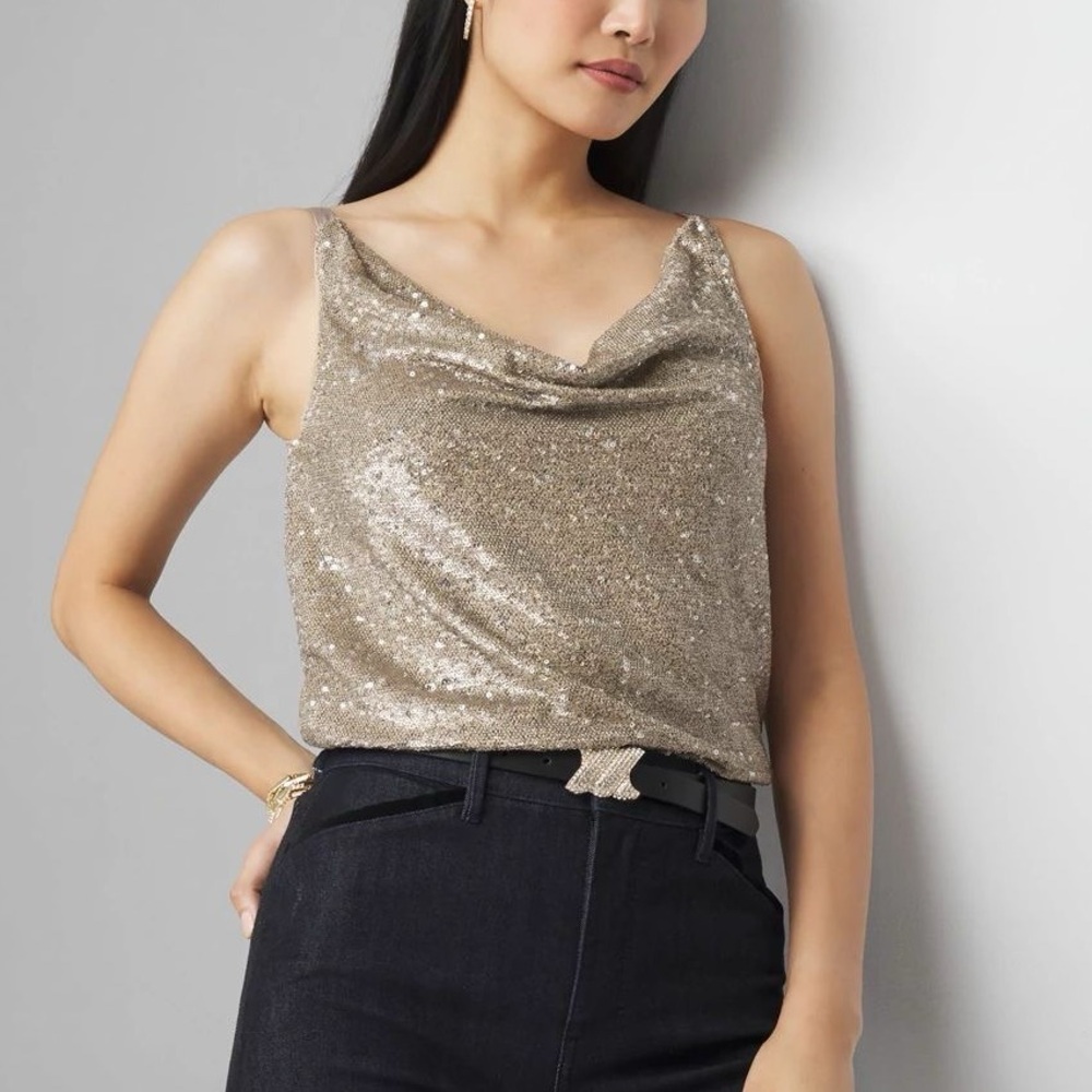 WHBM SEQUIN COWL NECK CAMISOLE